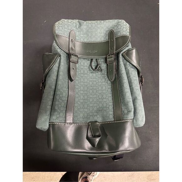 New Coach Hitch Amazon Green Micro Signature Jacquard Leather Backpack - Picture 1 of 13
